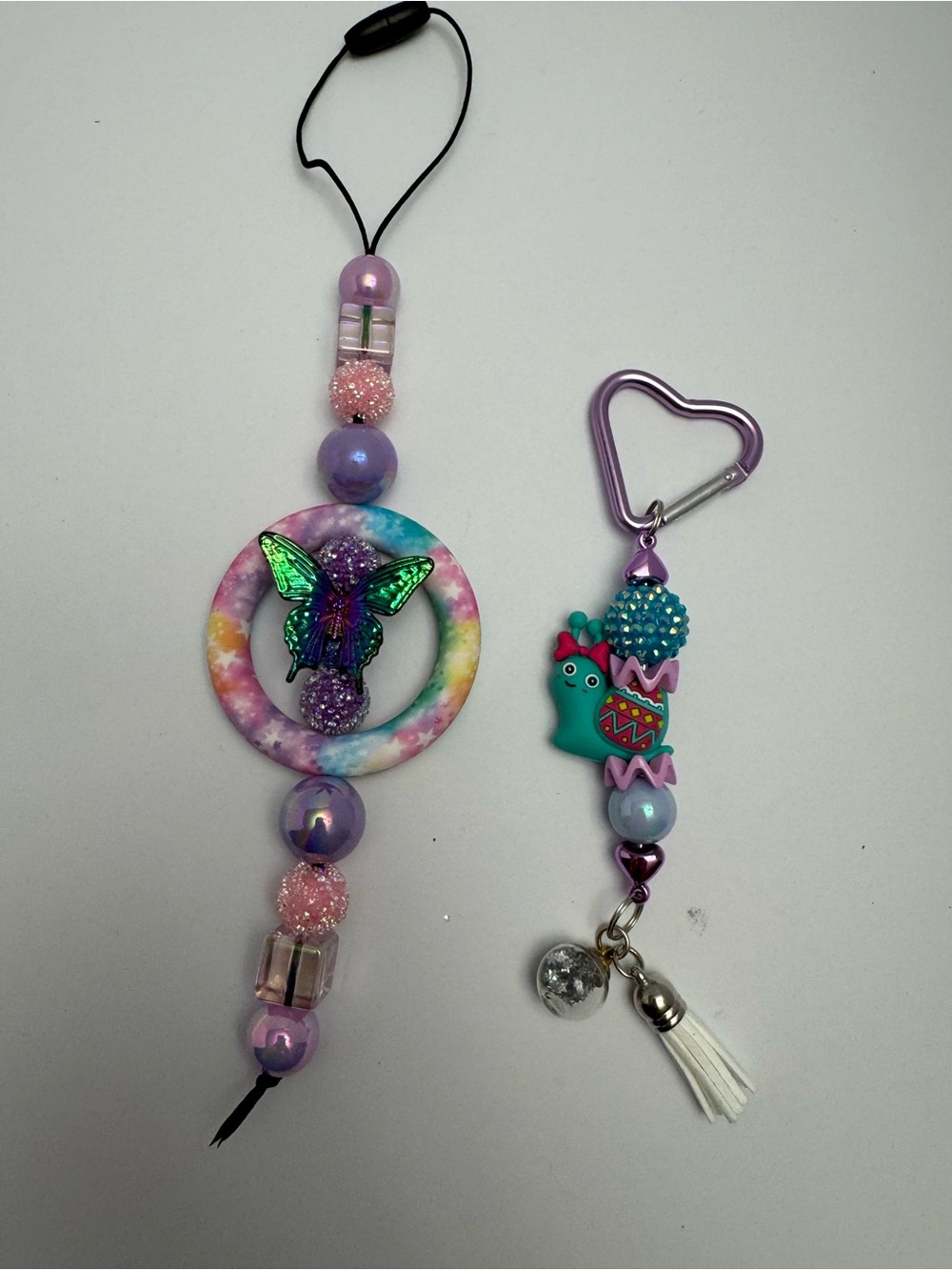 Purple Butterfly Beaded Rearview Mirror Charm and Key Accessory Set
